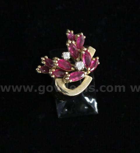 14K Yellow Gold Ring With Rubies & Diamonds, 7.4 Grams
