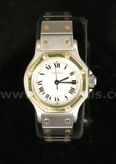 Ladies Cartier Santos Wristwatch Stainless Steel With 18K Y/G Bezel