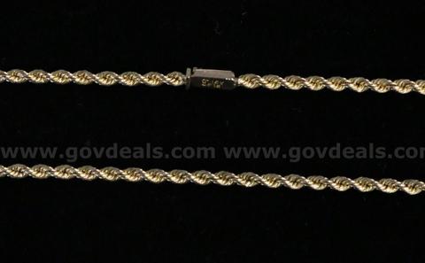 14K Yellow Gold Rope Necklace, 22.2 Grams