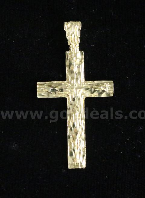 14k Yellow Gold Diamond Cut Nugget Design Cross Pendant, 3.1 Grams