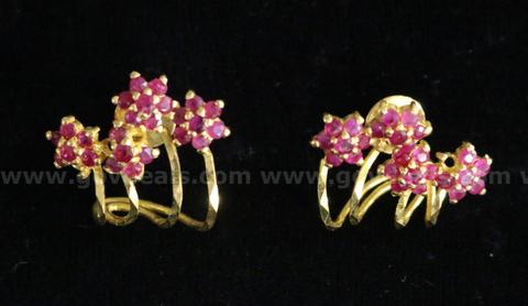 22k Yellow Gold Ear Cuff Style Earrings with Rubies, 9.4 Grams