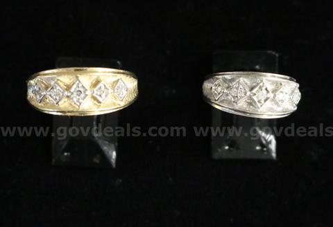 14k Yellow and White Gold Couples Ring Set with Diamonds, 12.4 Grams Total