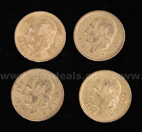 4 Assorted Date Mexico Diez Pesos Gold Coins, 33.2 Grams Total