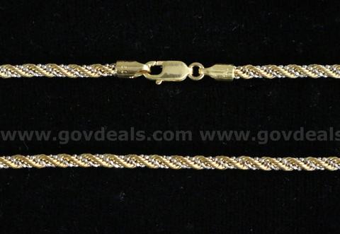 18k Yellow and White Gold Rope Chain Necklace, 9.3 Grams