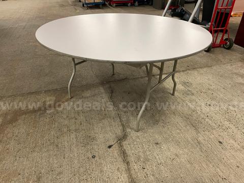 Lot of (6) 60" Gray Wood Folding Tables with Cart