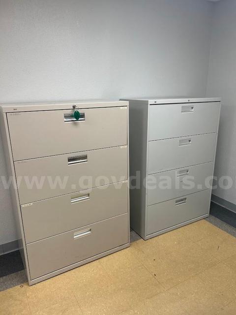 set of 2 lateral file cabinet, tan and grey
