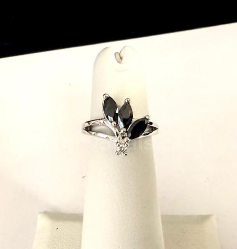 Gorgeous, Rhodium Clad, Size 4, Ladies, CZ Black Onyx Fashion Ring