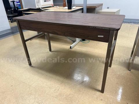 desk dark brown wooden and metal legs