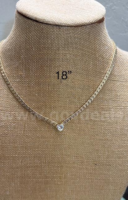 Stunning, 24k Gold, CZ Heart Solitaire on a 18" Flex Necklace