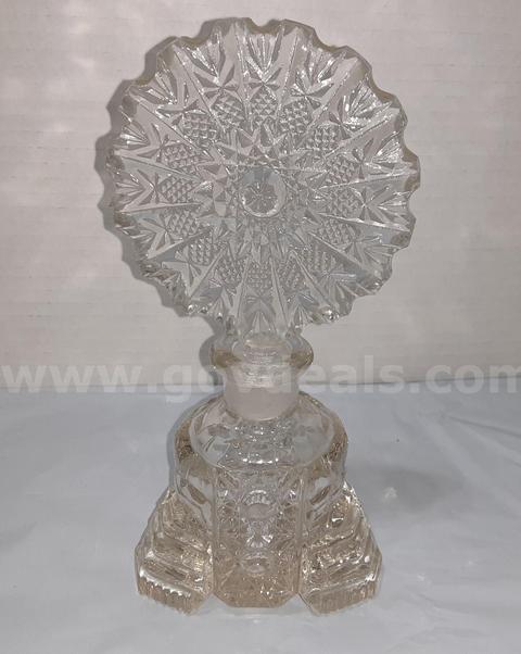 Rare Vintage Collectible Art Deco Nouveau style clear pressed glass perfume bottle