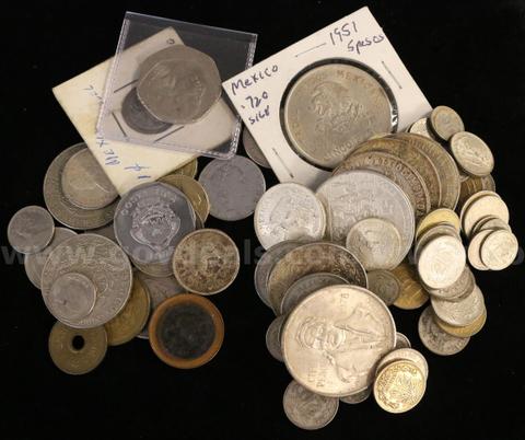 139 Assorted Foreign Coins, Mostly Mexico and Silver - 736.6 Grams Silver Total