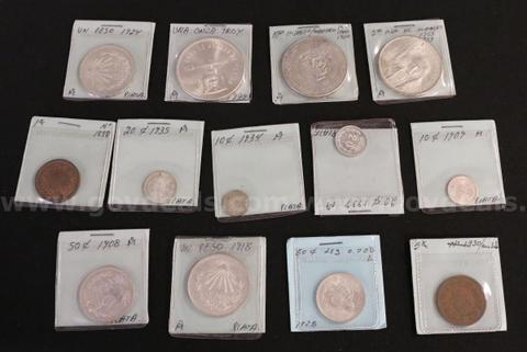 13 Mexico Assorted Denomination Silver and Copper Coins, 156.6 Grams Silver