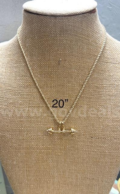 Beautiful, 2MM, 20", 24k Gold, Rope Chain Necklace W/Weightlifters Pendant