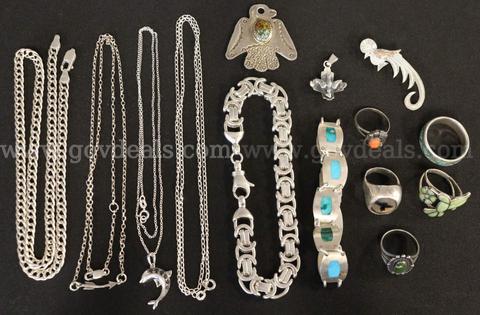 14 Assorted Pieces of Sterling Silver Jewelry, 148.3 Grams Total