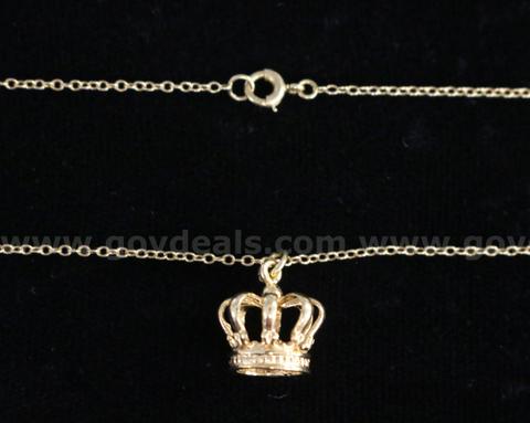 14K Yellow Gold Rolo Design Necklace With King Crowns Pendant, 3.6 Grams
