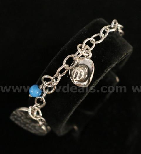 James Avery Sterling Silver Textured Oval Link Bracelet W/3 Charms, 11.2 Grams