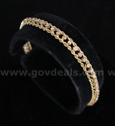 14K Yellow Gold Diamond Rope Design Bracelet, 5.8 Grams