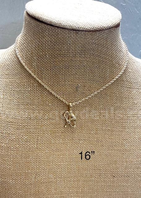24k Gold, 2MM, 16" Rope Chain Necklace W/Hockey Player Pendant