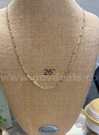 Gorgeous, 24k Gold, 26 Inch, Diamond Cut Figaro Necklace