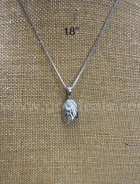18", Rhodium Clad, Necklace W/Baseball Mit Pendant