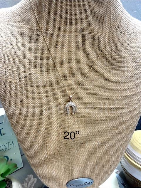 Beautiful, 24k Gold, CZ Horseshoe Pendant, W/20" Dazzling Necklace