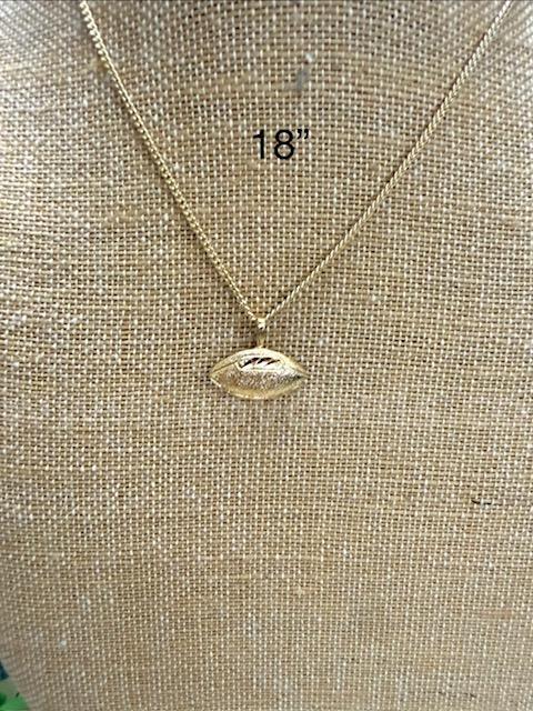18", Cuban Link Necklace W/Diamond Cut Football Pendant, Real 24k Gold Plated