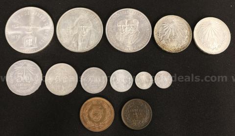 13 Mexico Assorted Denomination Coins, Some Silver