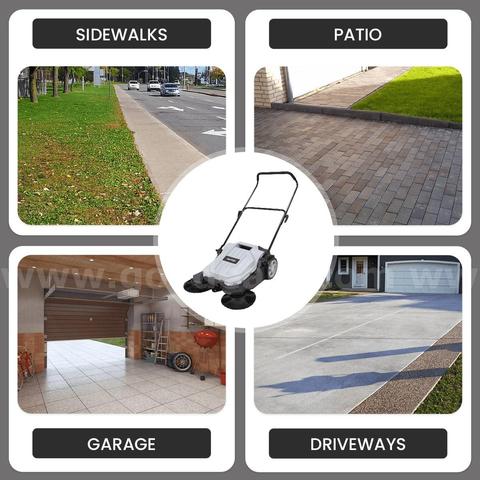 FREE SHIPPING - Factory Sealed - Walk-Behind Outdoor Floor Sweeper, 5.25 Gal Bin, 25.5" Width, Manual Push, Grey