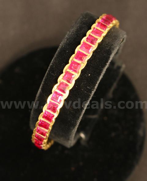 21K Yellow Gold Bangle Bracelets With Red Stones, 44.7 Grams