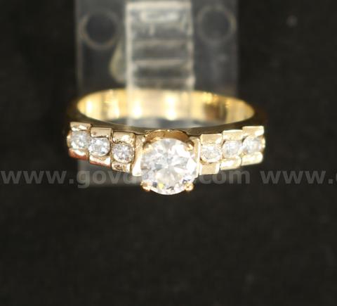 18k Yellow Gold Stepped Design Ring with Diamonds, 4.3 Grams