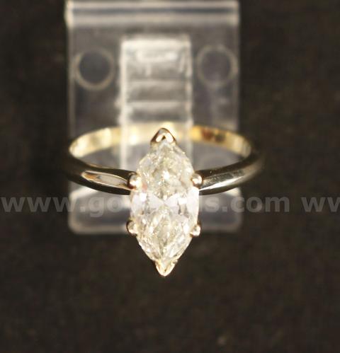 14K White Gold Solitaire Ring With 1.5 Carat Marquise Cut Diamond, 2.6 Grams