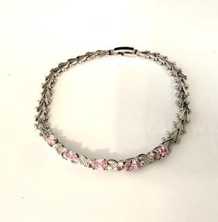 Gorgeous, Pink CZ, Rhodium Clad, 8 Inch, Tennis Bracelet W/Mesh Band