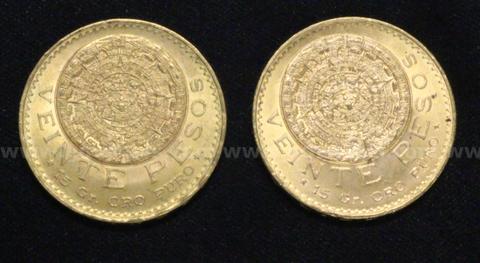 2 Mexico 1959 Viente Pesos Gold Coin's, 33.2 Grams