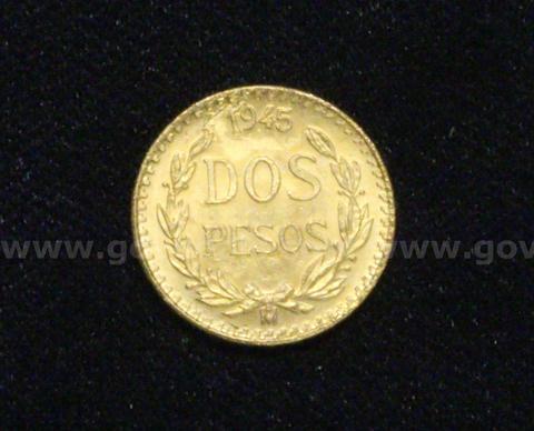 1945 Mexico Gold Dos Peso Coin, 1.5 Grams