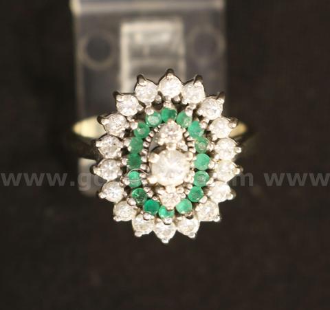 14K White Gold Diamond Ring With Emerald Stones, 5.5 Grams