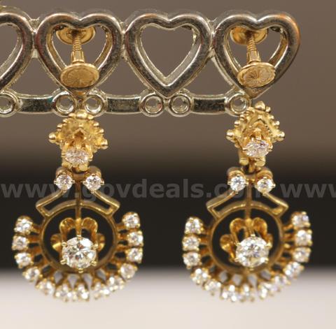 14K Yellow Gold Diamond Dangle Design Earrings, 7.3 Grams