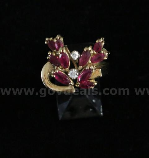14K Yellow Gold Ring With Rubies & Diamonds, 7.4 Grams