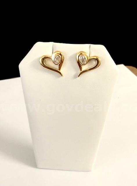Stunning, 24k Gold Clad, CZ Open Heart Earrings