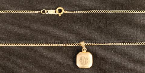 14k Yellow Gold Curb Link Necklace with 10k Yellow Gold Square Charm, 1.6 Grams