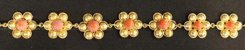 21k Yellow Gold Flower Design Choker Necklace with Coral, 23.3 Grams
