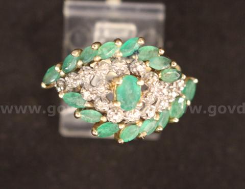10K Yellow Gold Diamond Ring With Emerald Stones, 4.8 Grams