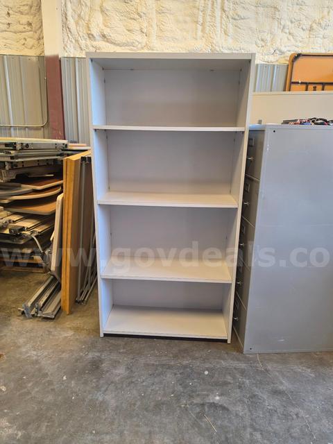 TALL GREY BOOKCASE