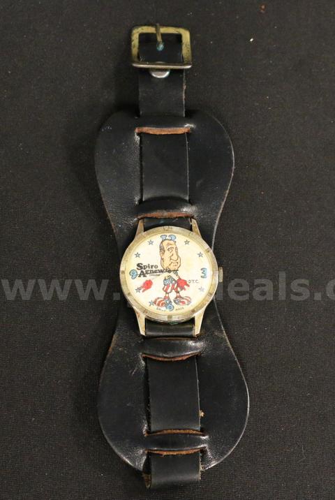 1970's E. Gluck Trading Co. Spiro Agnew Campaign Watch with Leather Band