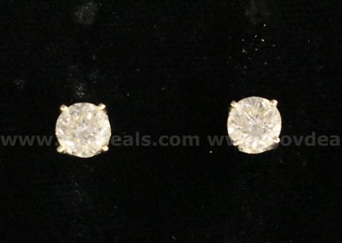 14k White Gold Diamond Stud Earrings, 1.4 Grams