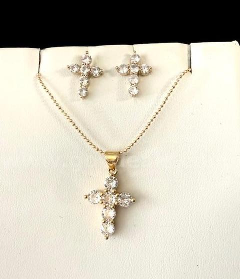 Beautiful, CZ Earring and Necklace Set W/22" Chain, Real 24k Gold Plated