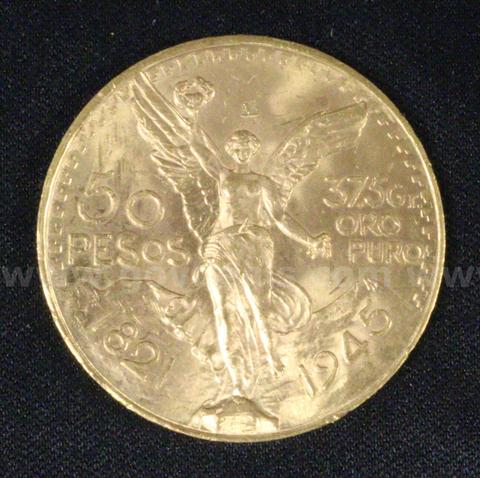 1945 Gold Mexico 50 Peso Coin, 41.6 Grams