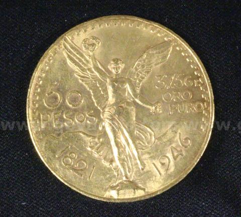 1946 Gold Mexico 50 Peso Coin, 41.6 Grams