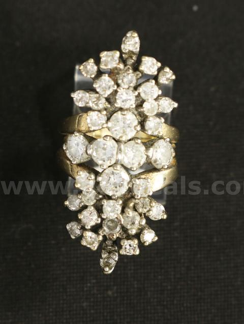 14K Yellow Gold Diamond Cluster Ring, 13.2 Grams