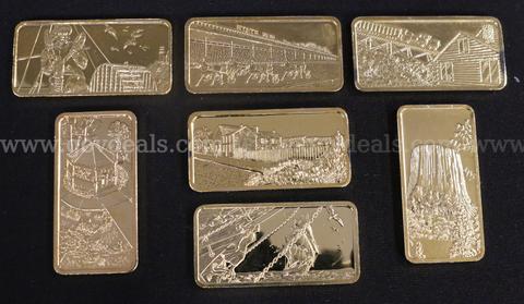 24 Assorted Hamilton Mint America The Beautiful Gold-Plated Silver Bars, 758.4g
