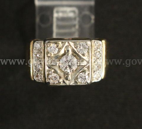 10k Yellow Gold Stepped Design Diamond Ring, 6.9 Grams